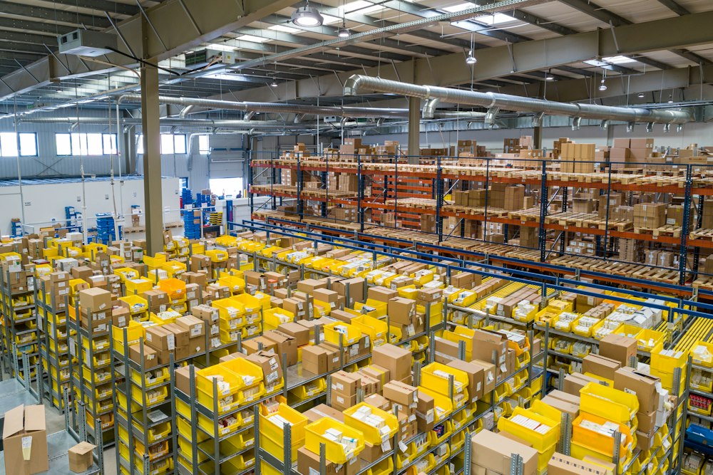 Warehouse aisles and organized inventory for a fixed-site crew